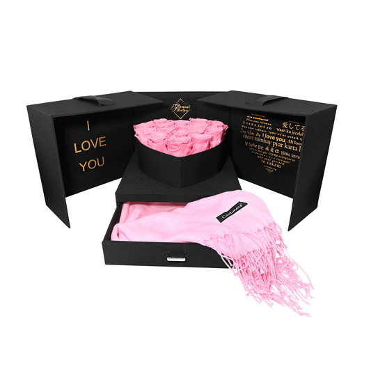 Infinite Romance Love Box with Scarf |16 Pink Roses