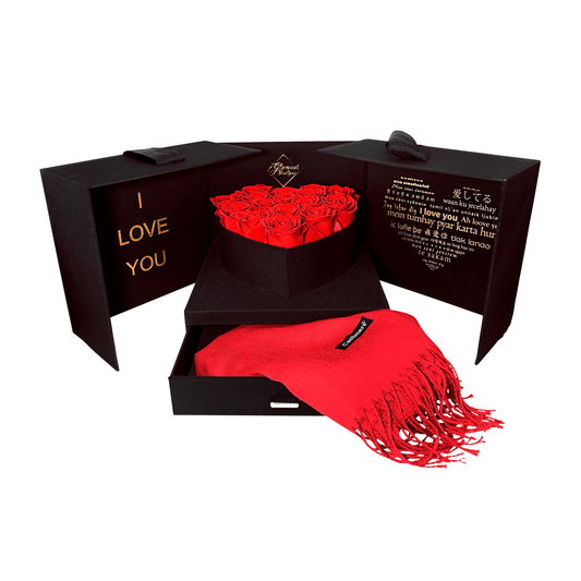 Infinite Romance Love Box with Scarf |16 Red Roses