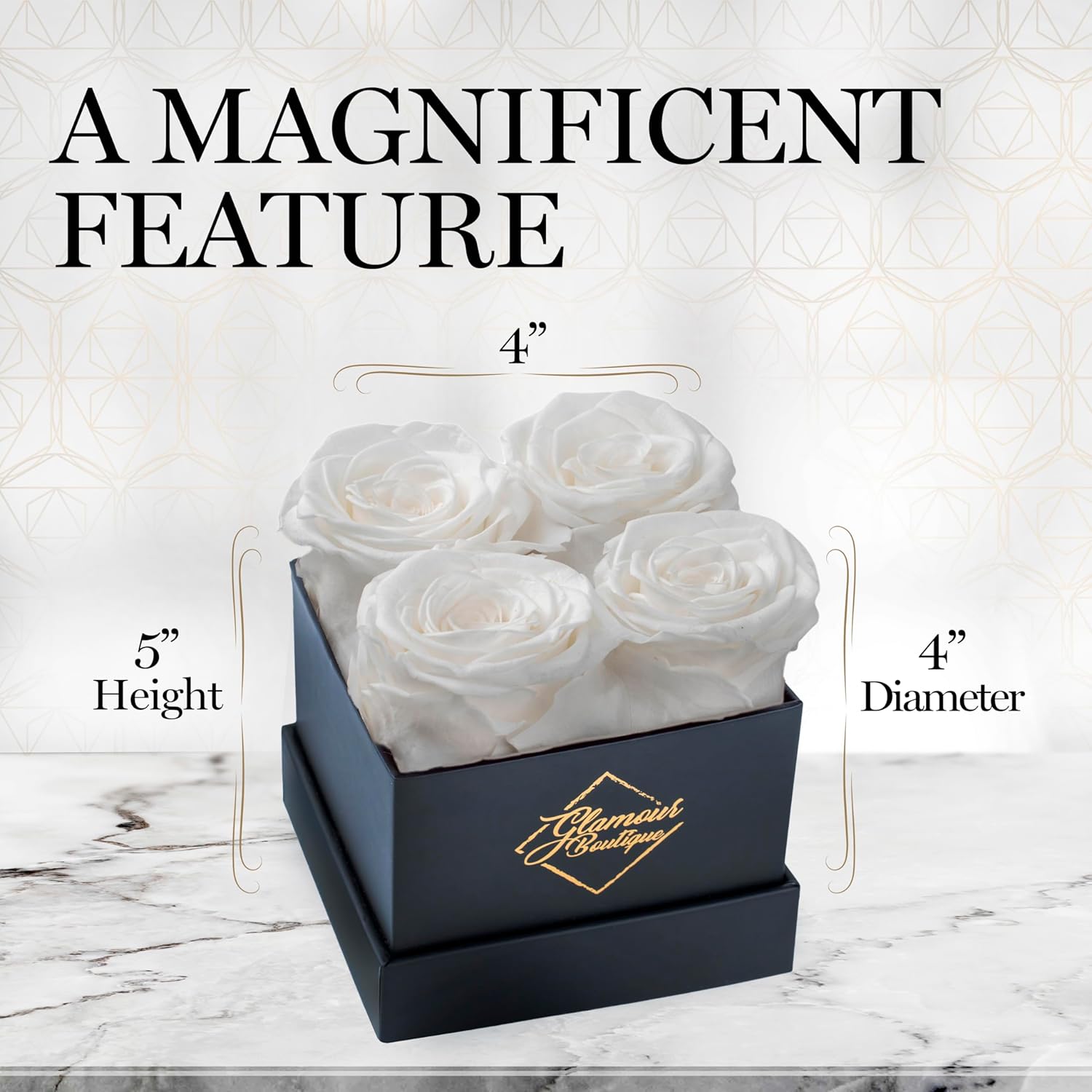 Classic Prestige Black | 4 White Roses