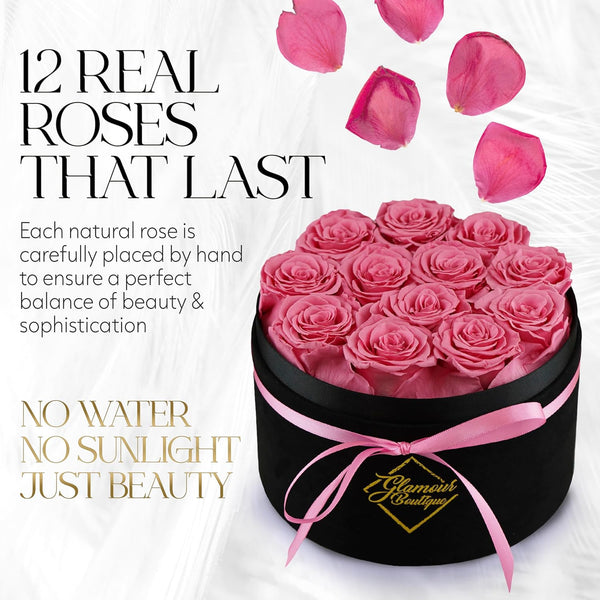 Eternal Prestige Velvet Black | 12 Pink Roses