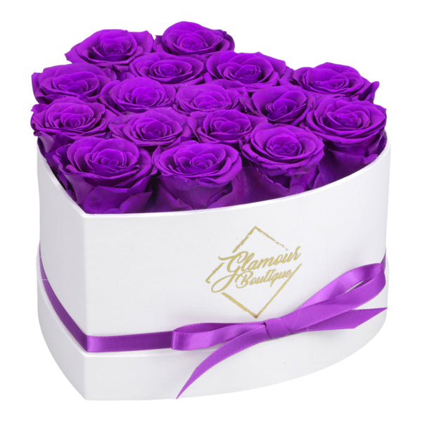 Immortal Love White Heart | 16 Purple Roses