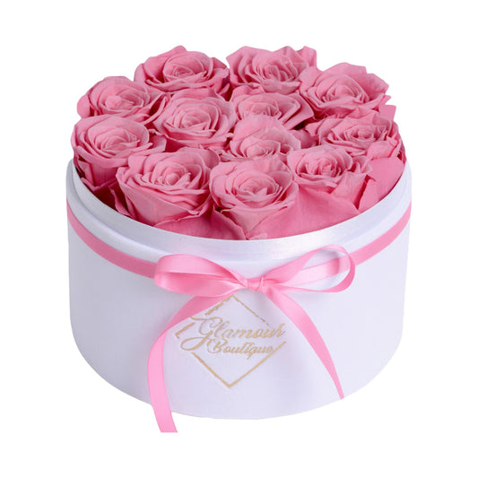 Eternal Prestige Velvet White |12 Pink Roses