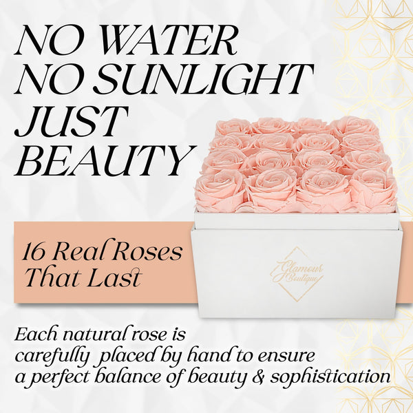 Eternal Elegance Square White | 16 Peach Roses - theglamourboutiques