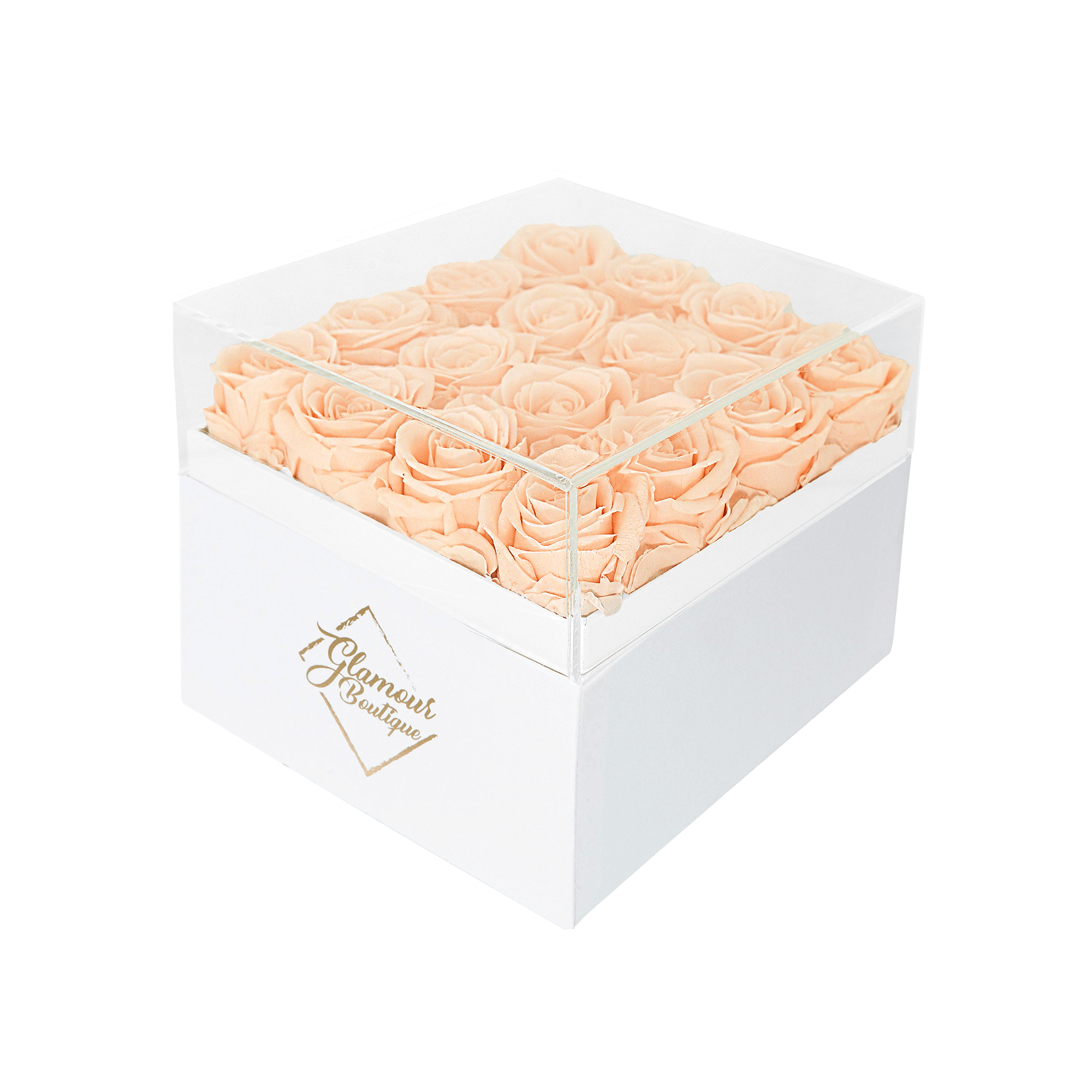Eternal Elegance Square White | 16 Peach Roses - theglamourboutiques