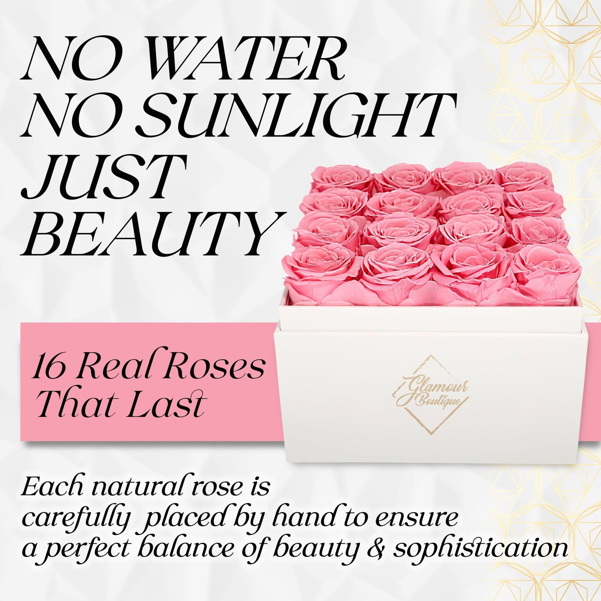 Eternal Elegance Square White | 16 Pink Roses - theglamourboutiques