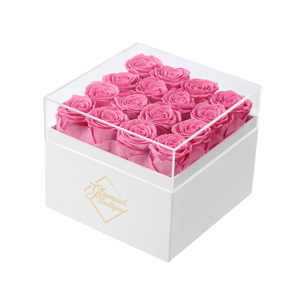 Eternal Elegance Square White | 16 Pink Roses - theglamourboutiques