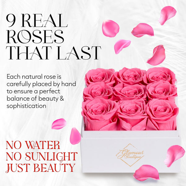 Eternal Elegance Square White | 9 Pink Roses - theglamourboutiques