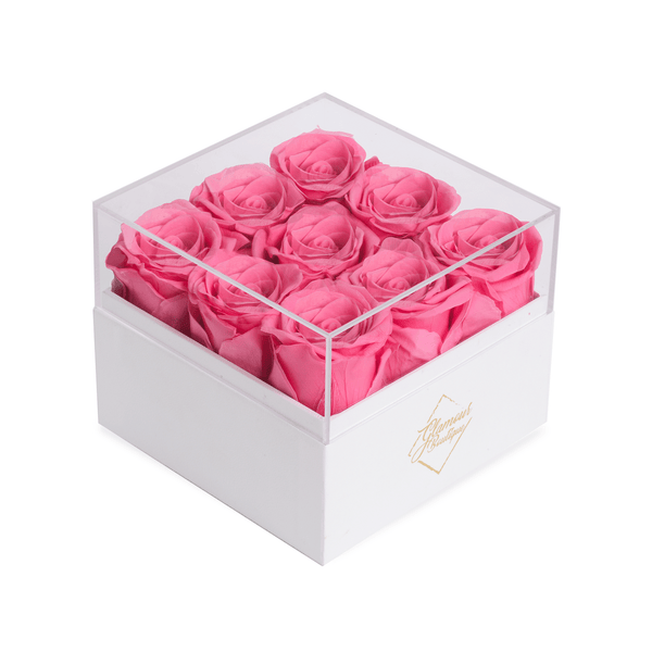 Eternal Elegance Square White | 9 Pink Roses - theglamourboutiques