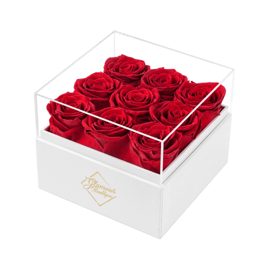 Eternal Elegance Square White | 9 Red Roses - theglamourboutiques