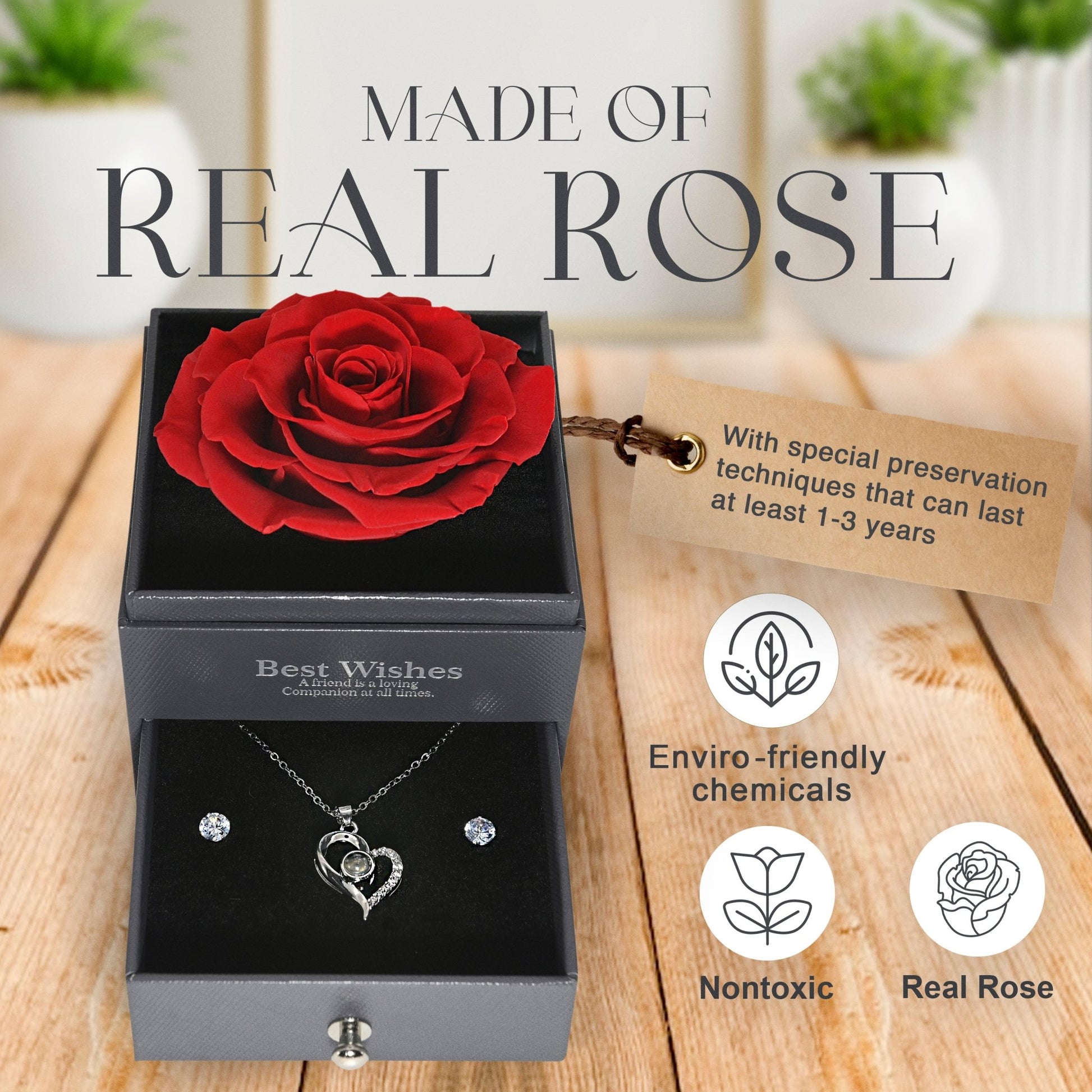 Everlasting Grace Forever Rose With Necklace | Red - theglamourboutiques