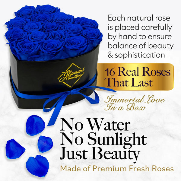 Immortal Love Heart Box |16 Blue Roses - Glamour Boutique