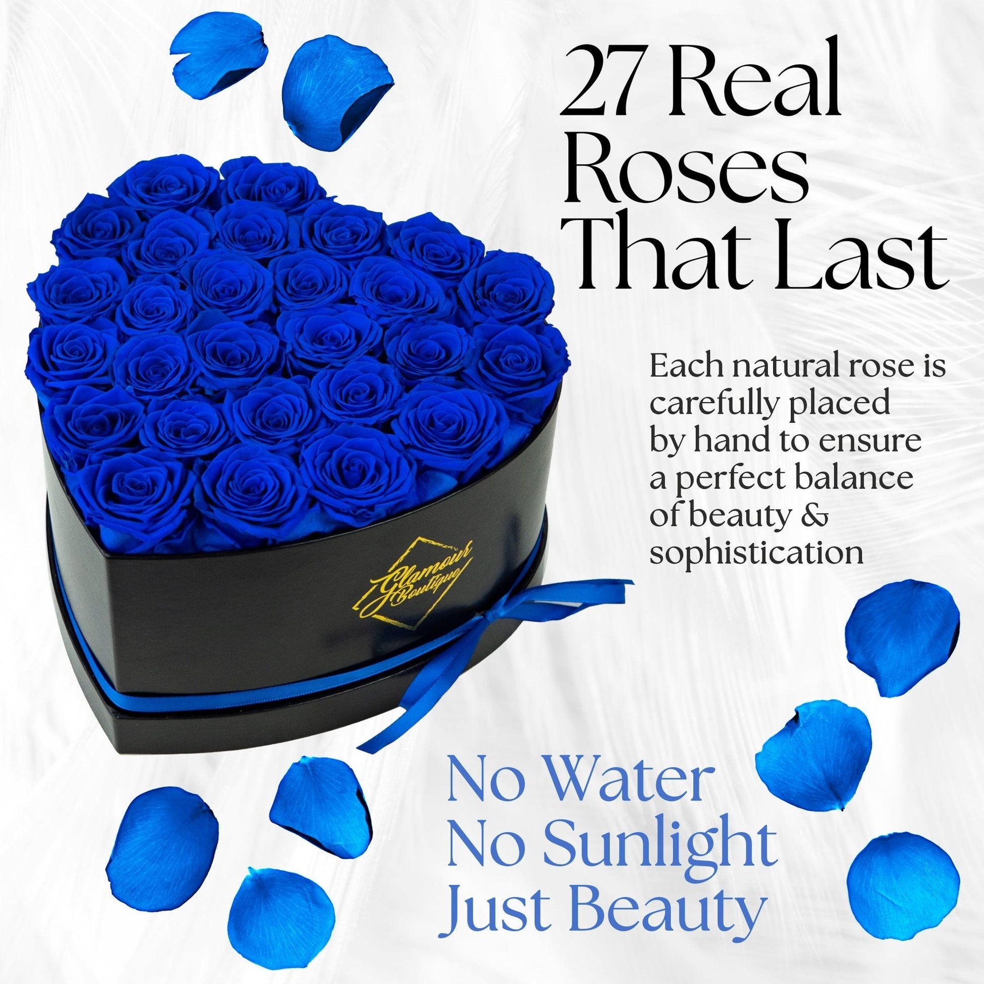 Immortal Love Heart Box | 27 Blue Roses - Glamour Boutique