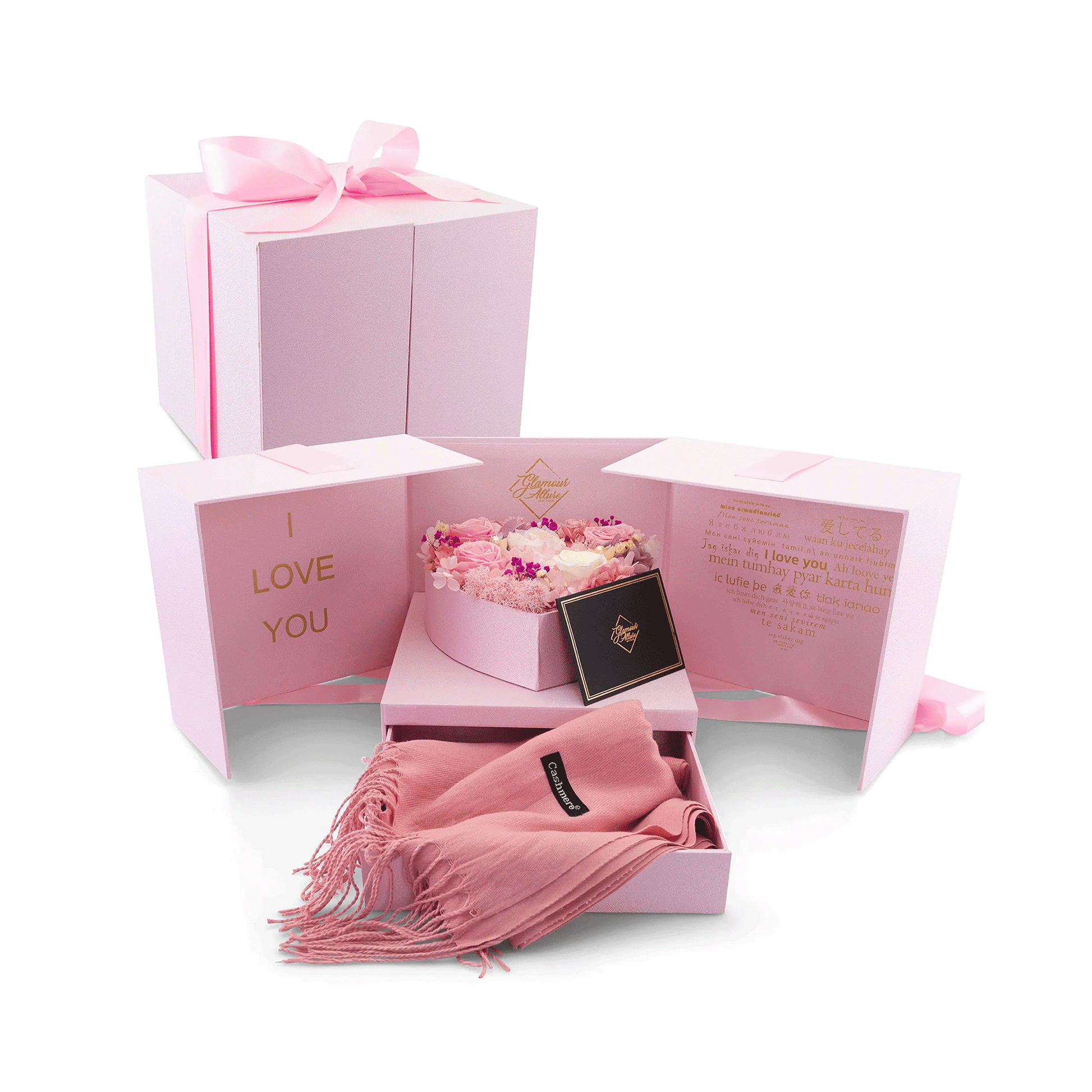 Infinite Romance Love Box with Scarf | Pink Mix Flowers - Glamour Boutique