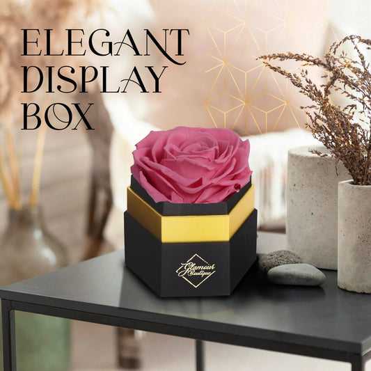 Timeless Charm Hexagon Black Box | Pink Immortal Rose - Glamour Boutique