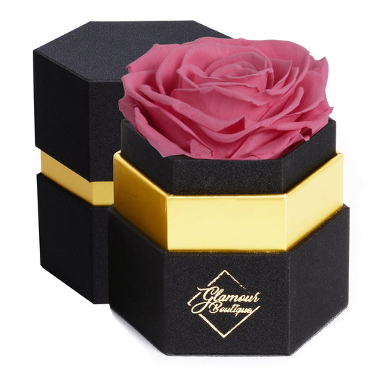 Timeless Charm Hexagon Black Box | Pink Immortal Rose - Glamour Boutique