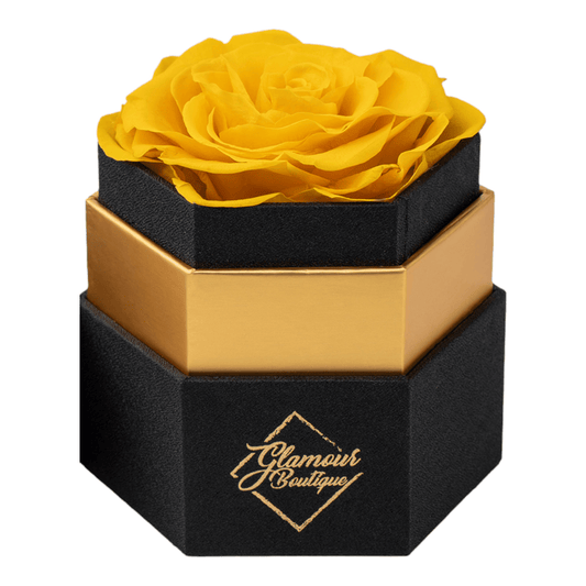 Timeless Charm Hexagon Black Box | Yellow Immortal Rose - Glamour Boutique